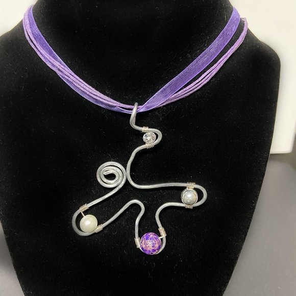 Artisan Created Hammered Stainless Steel with Jasper, Silver Plated and Crystal - Picture 3 of 12